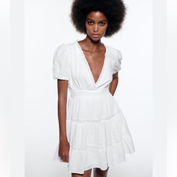 Zara White Lace Trim Mini Dress - Picture 3 of 8